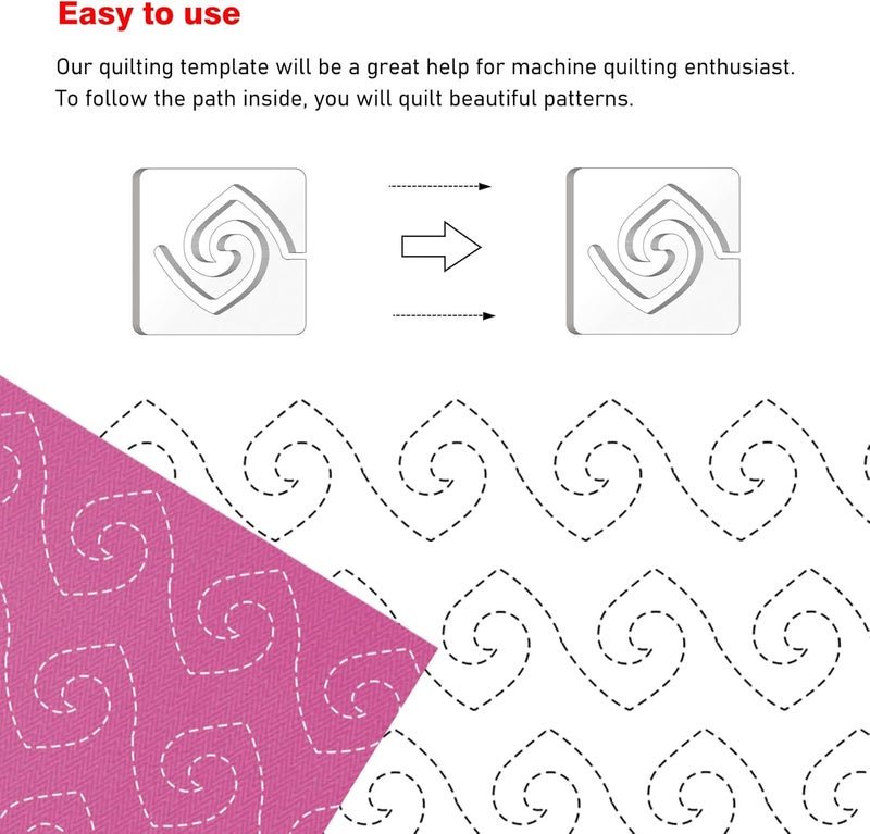 Kapyoo Free Motion Quilting Templates Set Quilting Rulers and Templates Quilting Templates for Machine Quilting Quilting Supplies Quilting Design with 32Pcs Non-Slip Grips (Heart Shaped A&B V2) - Image 4